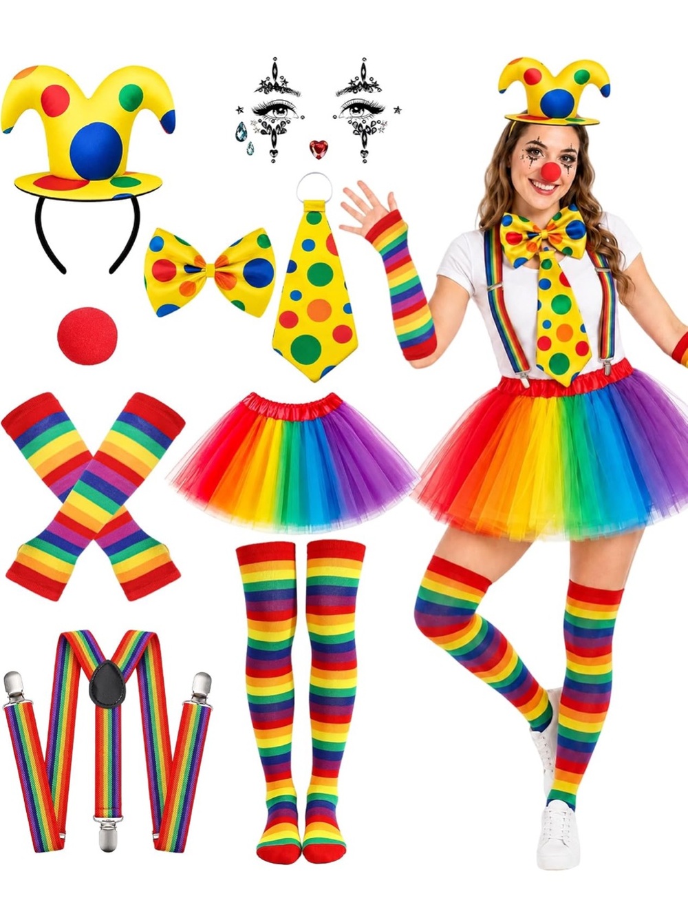 Rainbow Clown Costume Set for Kids - Bright Multicolor